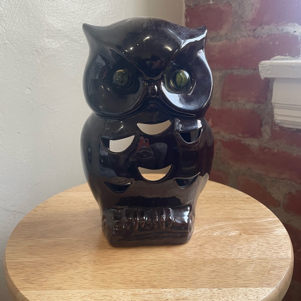 Brown Ceramic Owl Lantern